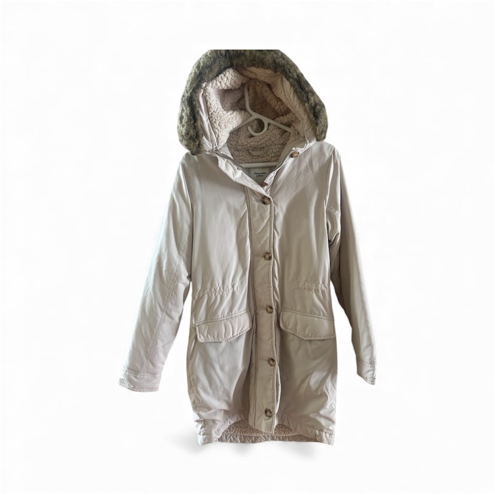 Abercrombie & Fitch Cream Hooded Coat / Size Medium / EUC